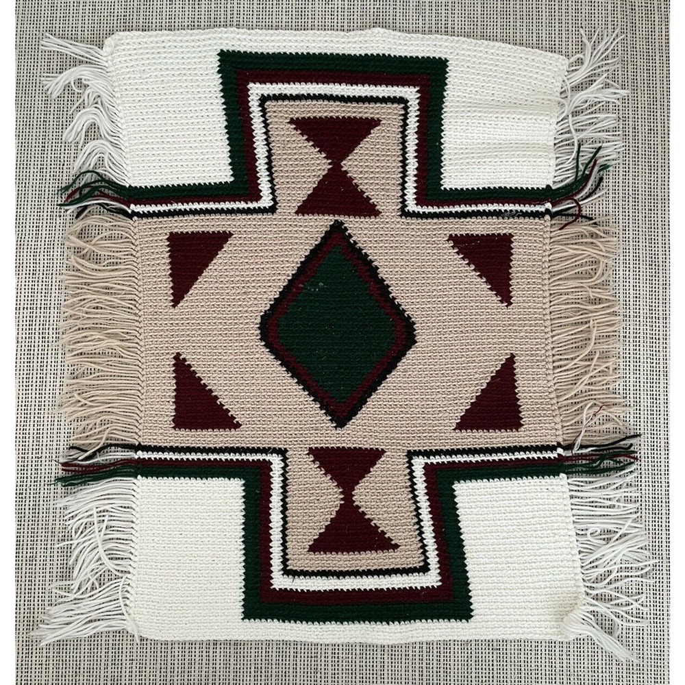 vintage crochet knit throw tapestry 26x35